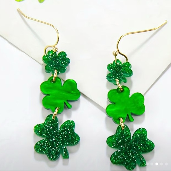 Jewelry - Green Clover Drop Dangle Earrings St Patrick’s Day Jewelry